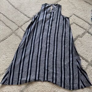 Lord and Taylor linen midi dress blue stripes sleeveless 2X